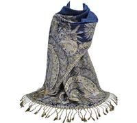 GFM Écharpe châle style pashmina motif florale -Phoenix Bleu - (PASH-Pnx-CRTNL)