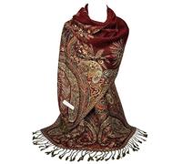 GFM Écharpe châle style pashmina motif florale -Phoenix Rouge foncé- (PASH-Pnx-ghll)