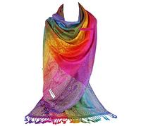 GFM® Écharpe de style pashmina arc-en-ciel soyeuse au toucher cachemire ou floral (Pais-39-VLL)