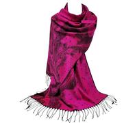 GFM® Écharpe de style pashmina, motif plumes de pao - Rose Vif Noir - (PCKPASH-P51)