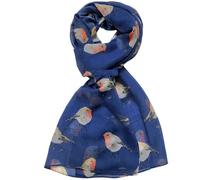 GFM-Écharpe imprimée oiseaux rouges-gorges pour le printemps, l'été et Noël (.Rn-09-ghnl-navy blue)