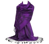 GFM® Écharpe ou châle élégant style pashmina en plumes de paon -Violet Noir-(PCKPASH-P9)