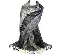 GFM® Écharpe style pashmina motif floral cachemire mosaïque (MSC-B), Noircreme -Msc2-klddh