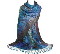 GFM® Écharpe style pashmina motif floral cachemire mosaïque (MSC-B), Turquoise foncé-Msc2-GHTX-LL