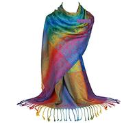 GFM® Écharpe style pashmina toucher soyeux Arc-en-ciel, motif cachemire ou floral (NEOPASH-A), L
