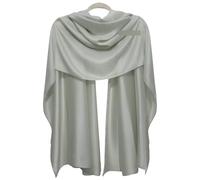 GFM Foulard châle 100 % soie - pour soirée, mariage, demoiselles d'honneur (SLK100), Argent avec teinte verdâtre, L
