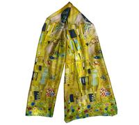 GFM® mélange de soie écharpe d'été basée sur l'art de la peinture (VSLK- Klimt Le Baiser Or moutarde) (FS-VSLK-SC-5025-B-MTDSN)