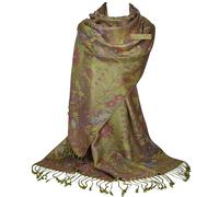 GFM® MSC-B Écharpe style pashmina à motif floral cachemire mosaïque, Vert olive-Msc4-HLJTN