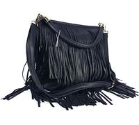 GFM Sac en bandoulière, en simili cuir. Sac avec franges à pompons sur les deux côtés - Style 3 - Noir - (F1618-KL)