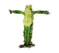 Gfm912 Sculpture de grenouille amusante en résine - Figurine de grenouille de yoga - Mascotte - Animaux de collection - Décoration de maison, salle de bain, jardin (jambe pressée) - Vert - 13,5 x 14 x