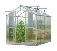 GFP Serre de Jardin 179x259 cm, Toit 8 mm Polycarbonate, avec Accessoires | Structure en aluminium - panneaux en PC env 8 mm - porte double coulissante - avec cadre de fondation et 1 ouvre-fenêtre auto