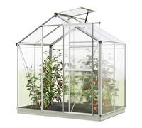 GFP Serre de Jardin 192x131 cm, alu, Toit Polycarbonate, avec Accessoires | Structure en aluminium - panneaux en PC env. 6 mm - porte coulissante simple - avec cadre de fondation, 1 ouvre-fenêtre auto