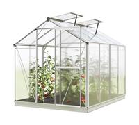 GFP Serre de Jardin 192x256 cm, alu, Toit Polycarbonate, avec Accessoires | Structure en aluminium - panneaux en PC env. 6 mm - porte coulissante simple - avec cadre de fondation, 1 ouvre-fenêtre auto