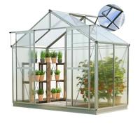 GFP Serre de Jardin 225x133 cm, Toit 8 mm Polycarbonate, avec Accessoires | Structure en aluminium - panneaux en PC env 8 mm - porte double coulissante - avec cadre de fondation et 1 ouvre-fenêtre auto