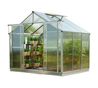 GFP Serre de Jardin 225x195 cm, Toit 8 mm Polycarbonate, avec Accessoires | Structure en aluminium - panneaux en PC env 8 mm - porte double coulissante - avec cadre de fondation et 1 ouvre-fenêtre auto