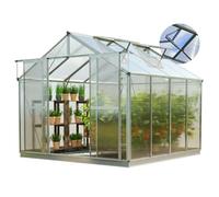 GFP Serre de Jardin 225x259 cm, Toit 8 mm Polycarbonate, avec Accessoires | Structure en aluminium - panneaux en PC env 8 mm - porte double coulissante - avec cadre de fondation et 1 ouvre-fenêtre auto