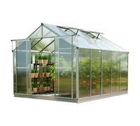 GFP Serre de Jardin 225x322 cm, Toit 6 mm Polycarbonate, avec Accessoires | Structure en aluminium - panneaux en PC env 6 mm - porte double coulissante - avec cadre de fondation et 1 ouvre-fenêtre auto