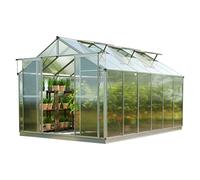 GFP Serre de Jardin 225x384 cm, Toit 8 mm Polycarbonate, avec Accessoires | Structure en aluminium - panneaux en PC env 8 mm - porte double coulissante - avec cadre de fondation et 1 ouvre-fenêtre auto