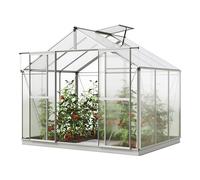 GFP Serre de Jardin 256x192 cm, alu, Toit Polycarbonate, avec Accessoires | Structure en aaluminium - panneaux en PC env. 6 mm - porte coulissante simple - avec cadre de fondation, 1 ouvre-fenêtre auto