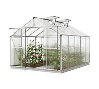 GFP Serre de Jardin 256x317 cm, alu, Toit Polycarbonate, avec Accessoires | Structure en aluminium - panneaux en PC env. 6 mm - porte coulissante simple - avec cadre de fondation, 1 ouvre-fenêtre auto