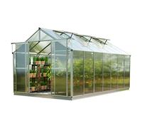 GFP Serre Topas 7 Cadre Aluminium 225x449 cm Plaques Double paroi 8 mm avec Cadre de Fondation et ouvre-fenêtre Automatique