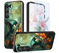 GFRGTFHYT Coque de téléphone pour Samsung Galaxy S22 Plus 6,6" avec protecteur d'écran et coque d'appareil photo, béquille double couche hybride antichoc pour Samsung S22+ Plus, fleur de colibri