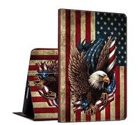 GFRGTFHYT Coque pour iPad Air 13" M2 2024 pour iPad Air 13 - En cuir synthétique - Fine et légère - Support multi-angle - Fonction veille/réveil automatique - Aigle sur drapeau américain