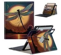 GFRGTFHYT Étui avec clavier pour iPad Pro 12,9" 6e/5e/4e/3e génération 2022/2021/2020/2018 avec support fin rotatif à 360 degrés avec clavier sans fil amovible et porte-crayon, libellule et lune