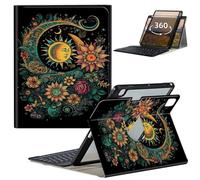 GFRGTFHYT Étui avec clavier pour iPad Pro 12,9" 6e/5e/4e/3e génération 2022/2021/2020/2018 avec support rotatif à 360 degrés, clavier sans fil amovible et porte-crayon, motif soleil et lune