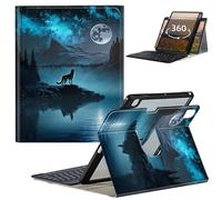 GFRGTFHYT Étui avec clavier pour iPad Pro 12,9" 6e/5e/4e/3e génération 2022/2021/2020/2018 avec support fin rotatif à 360 degrés avec clavier sans fil amovible et porte-crayon, loup lune
