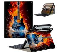 GFRGTFHYT Étui clavier pour Samsung Galaxy Tab S9 Plus/S9 FE Plus 12,4" 2023 avec support rotatif à 360 degrés, clavier sans fil amovible et porte-stylo, guitare cool