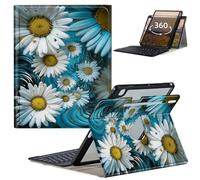 GFRGTFHYT Étui clavier pour Samsung Galaxy Tab S9 Plus/S9 FE Plus 12,4" 2023 avec support rotatif à 360 degrés, clavier sans fil amovible et porte-stylo, petite marguerite