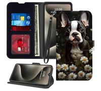 GFRGTFHYT Étui de téléphone pour iPhone 16 Pro 6,3" avec porte-cartes de crédit, dragonne, rabat magnétique, béquille et fentes pour cartes, coque pour iPhone 16 Pro 2024, terrier de Boston