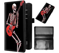 GFRGTFHYT Housse de chéquier pour homme et femme en cuir synthétique pour chéquier personnel, porte-cartes de crédit, portefeuille avec blocage RFID pour chèques en double, Guitare squelette humaine