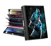 GFRGTFHYT Porte-cartes de crédit, mini portefeuille en métal avec blocage RFID pour femmes, hommes et filles, Loup hurlant, Credit Card Holder, Minimaliste
