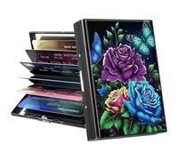 GFRGTFHYT Porte-cartes de crédit, mini portefeuille en métal avec blocage RFID pour femmes, hommes et filles, Papillons et fleurs, Credit Card Holder, Minimaliste