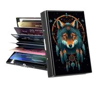 GFRGTFHYT Porte-cartes de crédit, mini portefeuille en métal avec blocage RFID pour femmes, hommes et filles, Attrape-rêves loup., Credit Card Holder, Minimaliste