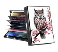 GFRGTFHYT Porte-cartes de crédit, mini portefeuille en métal avec blocage RFID pour femmes, hommes et filles, Hibou d'art, Credit Card Holder, Minimaliste