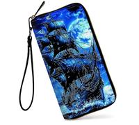 GFRGTFHYT Portefeuille pour femme de grande capacité avec blocage RFID en cuir PU avec dragonne pour femme, Navires pirates, Women Wallet, Navires pirates