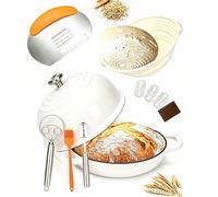 GFTIME Casserole en fonte avec couvercle, 5 quart Dutch Oven, moules à pain avec panier de fermentation, trancheuse, mélangeur à pâte, casserole en fonte pour cuisine, pâtisserie