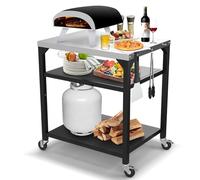 GFTIME Chariot de table pour four à pizza Ninja Woodfire, Blackstone Griddle, Weber Q, grand chariot de cuisine à roulettes polyvalent, support de barbecue d'extérieur en acier inoxydable avec 3