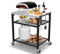GFTIME Chariot de table pour four à pizza Ooni, Ninja Woodfire, Blackstone Griddle, Weber Q, grande île de cuisine roulante, support de barbecue d'extérieur, table de barbecue en acier inoxydable avec