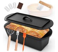 GFTIME Moule à pain de 35 cm avec couvercle, poêle en fonte pour pain, banneton, panier de fermentation, corbeille à pain au levain, accessoires, toast, carré