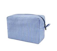 GFU Trousse de Maquillage pour Femme, Jolie Trousse de Toilette légère, Grande Pochette de Rangement en Seersucker pour Filles, Femmes et Mamans, Bleu mer, 1 Count (Pack of 1), Bleu