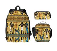 GFXEDSAH Ancient Egypt Tribe Series Ensemble sac à dos élégant 3 pièces, sac à dos de voyage unisexe avec boîte à déjeuner isotherme, trousse à crayons, Noir , taille unique