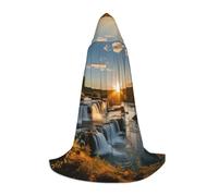 GFXEDSAH Cape à capuche avec imprimé cascade, champ de rivière, coucher de soleil, cape médiévale avec capuche confortable, parfaite pour les jeux de rôle et les fêtes