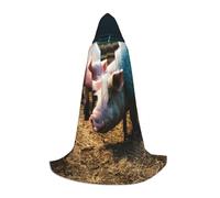 GFXEDSAH Cape à capuche avec imprimé cochons dans la ferme, cape médiévale avec capuche confortable, parfaite pour les jeux de rôle et les fêtes