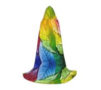 GFXEDSAH Cape à capuche avec imprimé feuille dégradé de couleurs arc-en-ciel, cape médiévale avec capuche confortable, parfaite pour les jeux de rôle et les fêtes