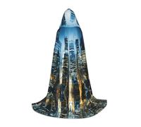 GFXEDSAH Cape à capuche avec imprimé gratte-ciel pour la nuit de la ville, cape médiévale avec capuche confortable, parfaite pour les jeux de rôle et les fêtes