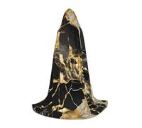 GFXEDSAH Cape à capuche avec texture marbrée noire, impression dorée, cape médiévale avec capuche confortable, parfaite pour les jeux de rôle et les fêtes